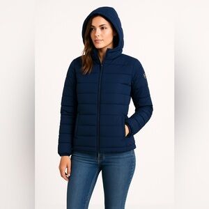 Abercrombie & Fitch Blue Down Puffer Coat Jacket Hooded Lightweight Stretch S